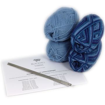 Strømpekit - 2 par inkl. strikkepinde - Blå